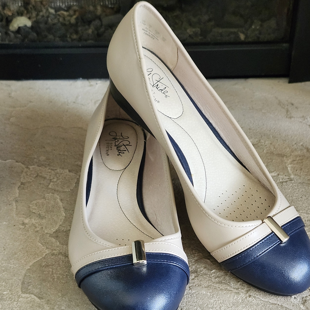 Life Stride Two-Tone Navy and Cream Loafers